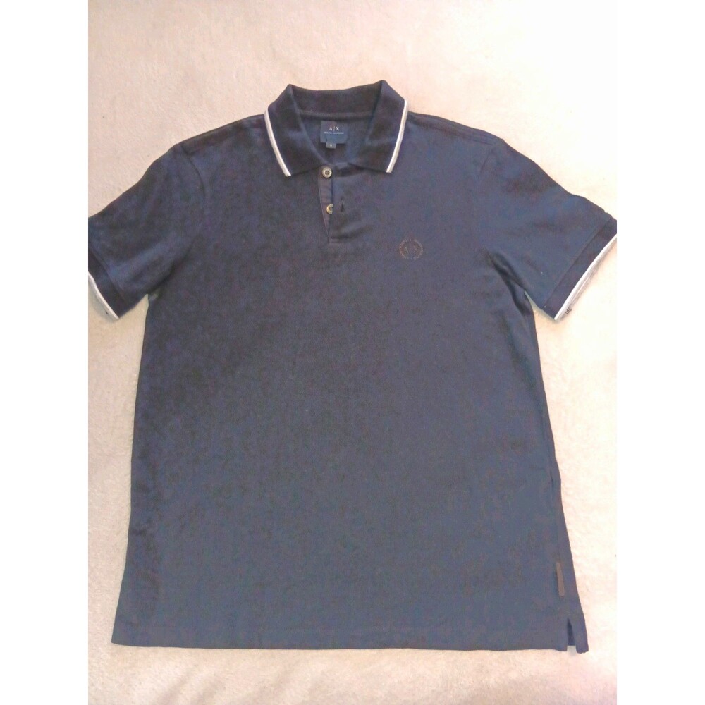 Armani Exchange Men's Navy Polo Shirt M Knit Short Sleeve Solid Logo Trim